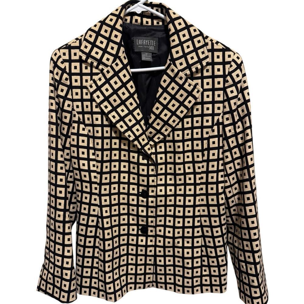 Lafayette 148 New York Women’s Work Dress Blazer Jacket Cream Black Buttons 12